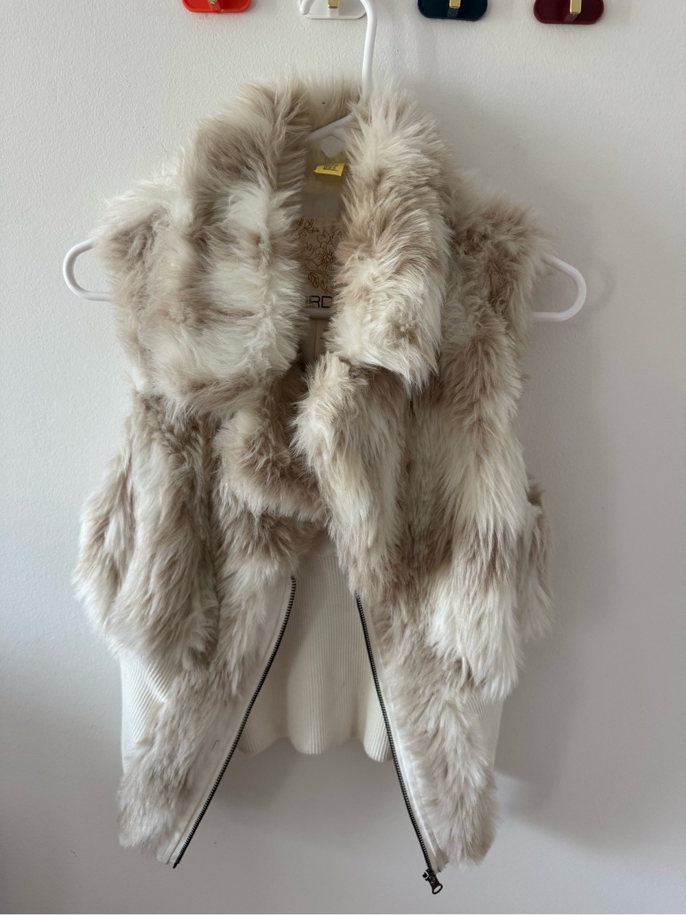 Arden B Cream and Taupe Faux Fur Vest Jacket